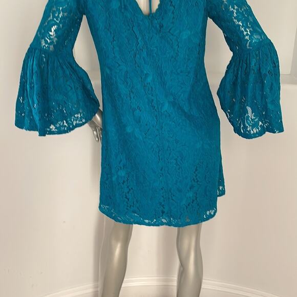 Laundry By Shelli Segal Bell Sleeve Lace A-Line Dress Blue Size 6 - Picture 10 of 14